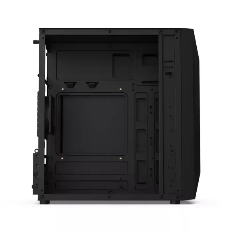 PC korpusas KRUX Astro Cube Juoda — kubo formos korpusas, palaiko micro ATX / mini‑ITX, 1 × 3,5 colio + 2 × 2,5 colio nišos, šoninis langas, maks. maitinimo blokas 28 cm, maks. aušintuvo aukštis 136 mm