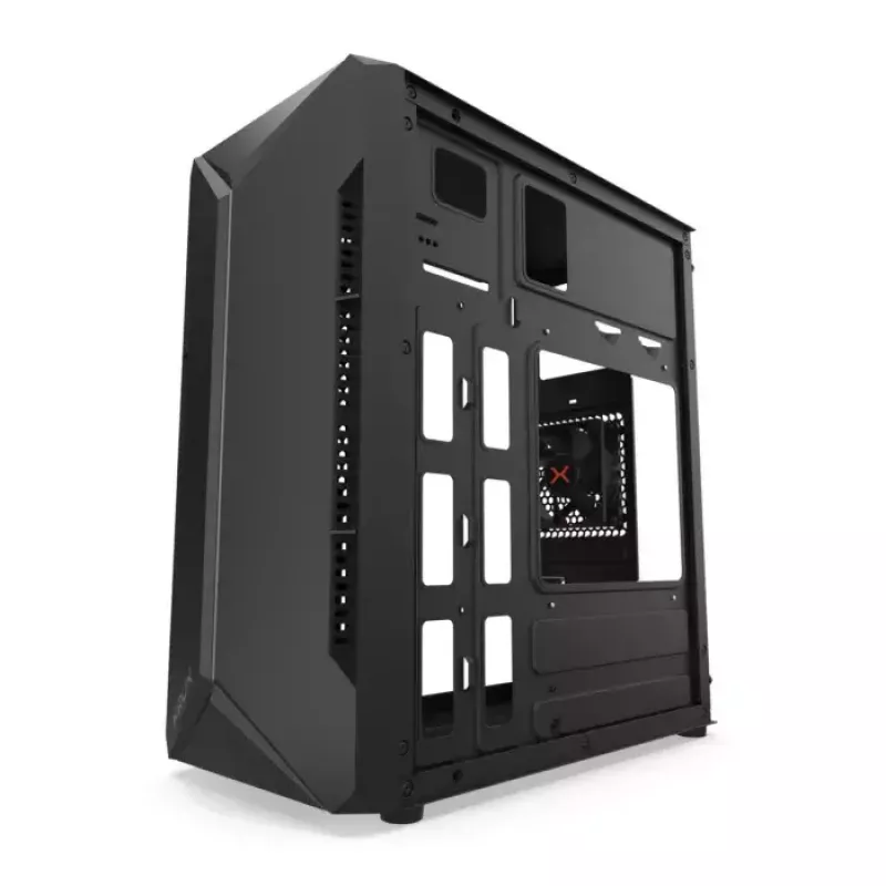 PC korpusas KRUX Astro Cube Juoda — kubo formos korpusas, palaiko micro ATX / mini‑ITX, 1 × 3,5 colio + 2 × 2,5 colio nišos, šoninis langas, maks. maitinimo blokas 28 cm, maks. aušintuvo aukštis 136 mm