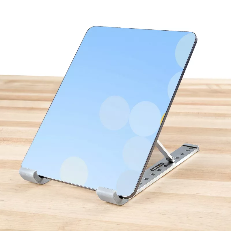 StarTech.com Sulankstomas nešiojamojo kompiuterio pakėlimo stovas, nešiojamas ergonominis aukščio reguliavimo stovas, ventiliuojamas aliuminio rėmas, atlaiko 22 svarus (10 kg), pakreipiamas / pakeliamas / pasviręs nešiojamųjų kompiuterių / planšečių stovas, sulankstoma konstrukcija
