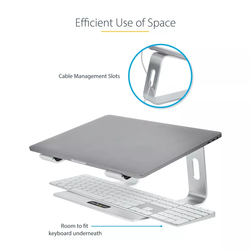 StarTech.com nešiojamojo kompiuterio stovas stalui, atlaiko 5 kg/11 svarų, aliuminis, sidabrinis, ergonomiškas nešiojamojo kompiuterio pakėlimo stovas, nešiojamas nešiojamojo kompiuterio laikiklis, kompiuterio stovas, skirtas Macbook Air/Pro, Dell XPS, Lenovo