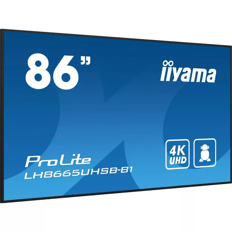iiyama LH8665UHSB-B1 Skelbimų ekranas Kiosko dizainas 2,18 m (86 colių) LED Wi-Fi 800 cd/m² 4K Ultra HD Juodas Integruotas procesorius Android 11 24/7