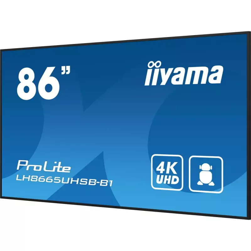 iiyama LH8665UHSB-B1 Skelbimų ekranas Kiosko dizainas 2,18 m (86 colių) LED Wi-Fi 800 cd/m² 4K Ultra HD Juodas Integruotas procesorius Android 11 24/7