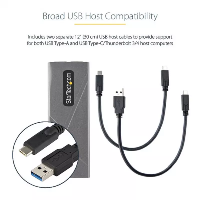 StarTech.com USB-C 10Gbps į M.2 NVMe arba M.2 SATA SSD korpusas – įrankių nereikalaujantis išorinis M.2 PCIe/SATA NGFF SSD aliuminis dėklas – USB Type-C ir USB Type-A prijungimo laidai – palaiko 2230/2242/2260/2280