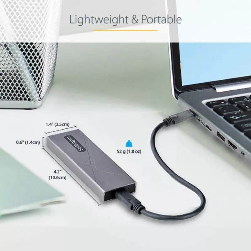 StarTech.com USB-C 10Gbps į M.2 NVMe arba M.2 SATA SSD korpusas – įrankių nereikalaujantis išorinis M.2 PCIe/SATA NGFF SSD aliuminis dėklas – USB Type-C ir USB Type-A prijungimo laidai – palaiko 2230/2242/2260/2280