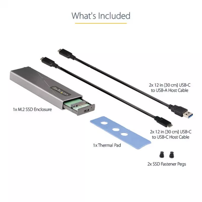 StarTech.com USB-C 10Gbps į M.2 NVMe arba M.2 SATA SSD korpusas – įrankių nereikalaujantis išorinis M.2 PCIe/SATA NGFF SSD aliuminis dėklas – USB Type-C ir USB Type-A prijungimo laidai – palaiko 2230/2242/2260/2280