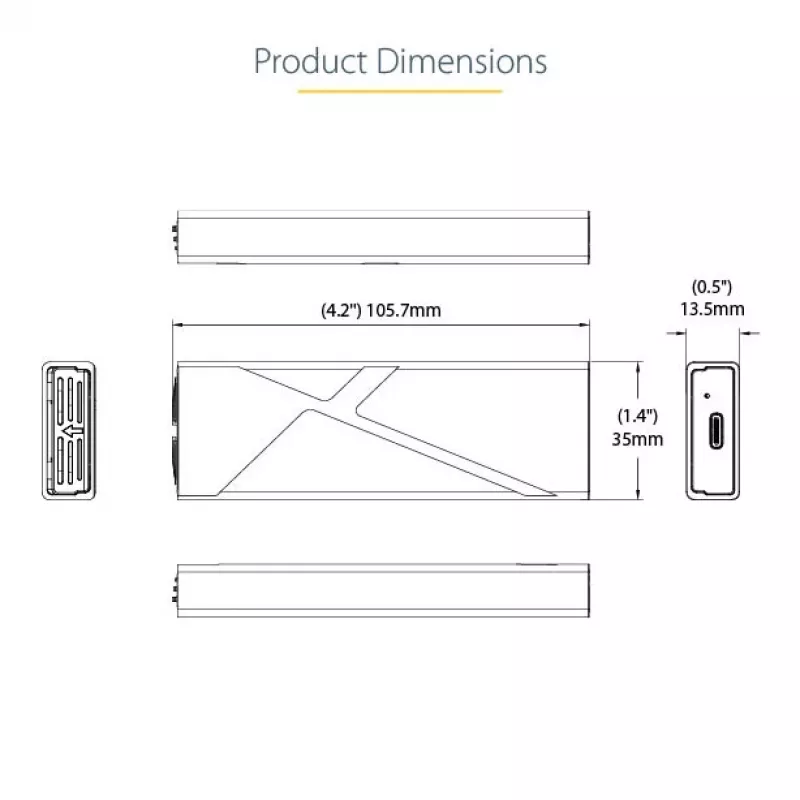 StarTech.com USB-C 10Gbps į M.2 NVMe arba M.2 SATA SSD korpusas – įrankių nereikalaujantis išorinis M.2 PCIe/SATA NGFF SSD aliuminis dėklas – USB Type-C ir USB Type-A prijungimo laidai – palaiko 2230/2242/2260/2280
