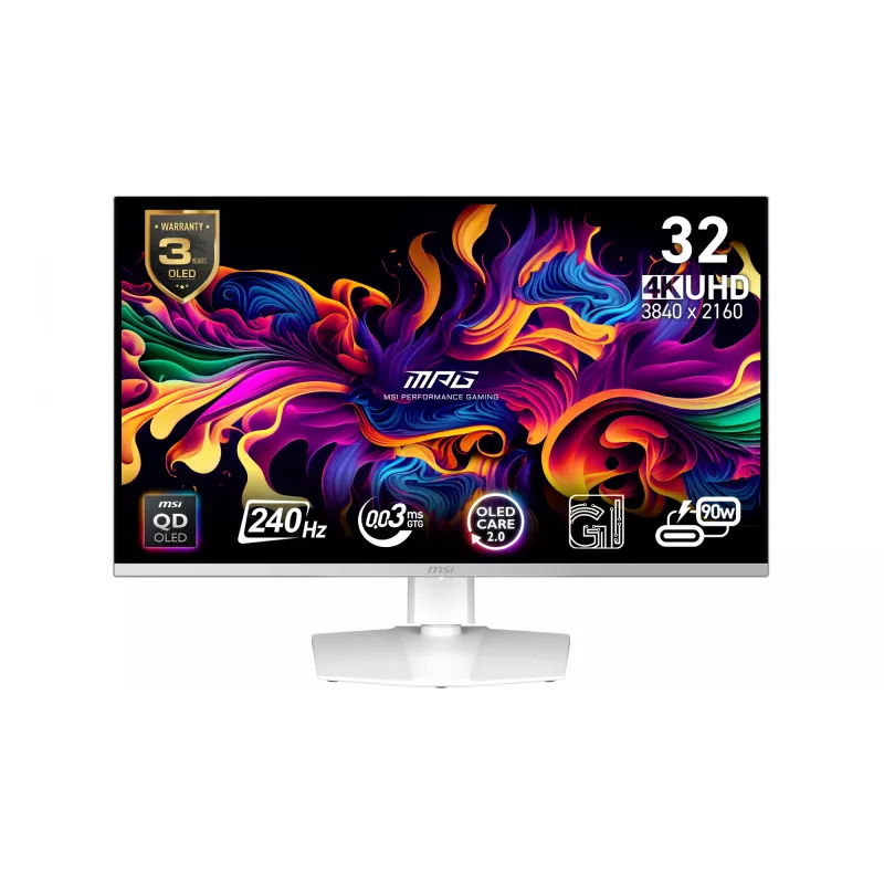 MSI MPG 321URXW QD-OLED kompiuterio monitorius 80 cm (31,5 colio) 3840 x 2160 pikselių 4K Ultra HD baltas
