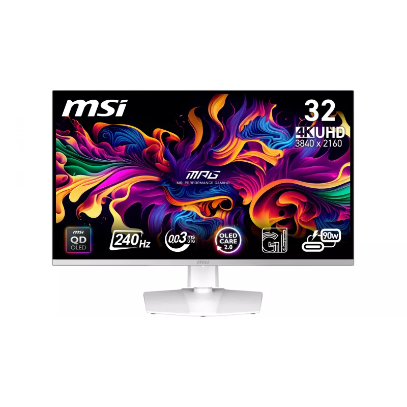 MSI MPG 321URXW QD-OLED kompiuterio monitorius 80 cm (31,5 colio) 3840 x 2160 pikselių 4K Ultra HD baltas