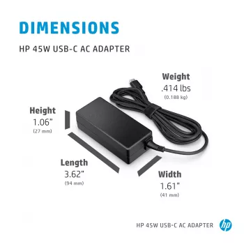 HP 45W USB-C kintamosios srovės adapteris, nešiojamasis kompiuteris, vidinis, 45 W, 3 A, Spectre x2 12-a0xx; HP Pavilion x2 10-n1xx; Pavilion x2 10-n0xx, namams