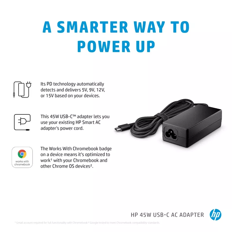 HP 45W USB-C kintamosios srovės adapteris, nešiojamasis kompiuteris, vidinis, 45 W, 3 A, Spectre x2 12-a0xx; HP Pavilion x2 10-n1xx; Pavilion x2 10-n0xx, namams