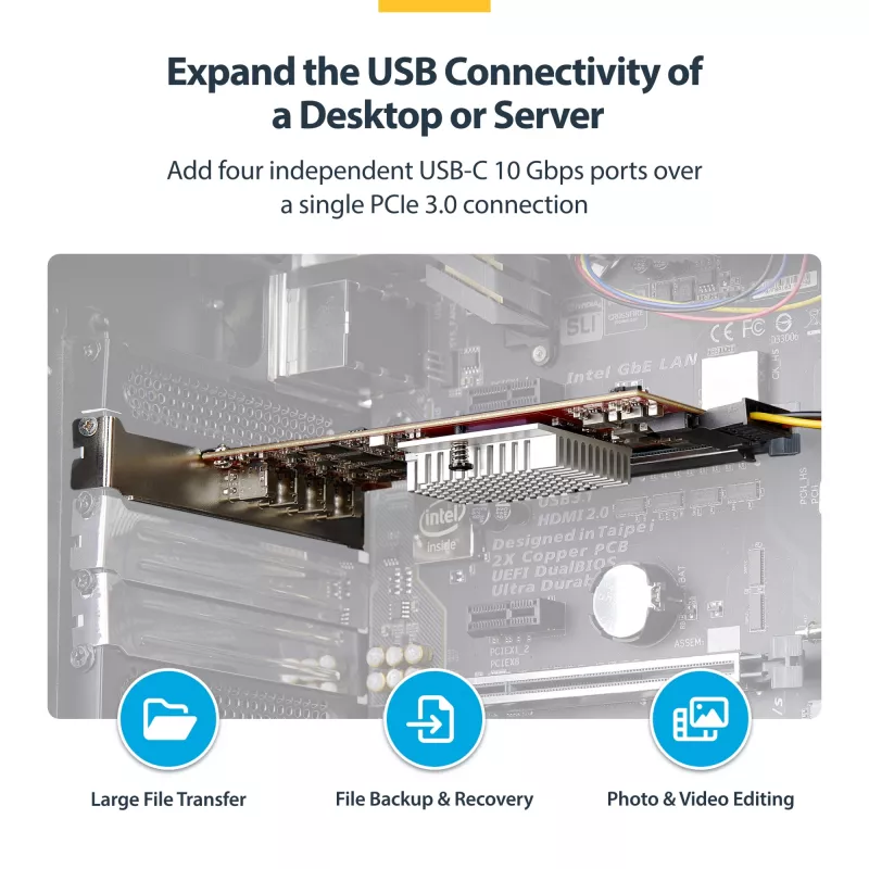 StarTech.com 4 prievadų USB Type-C PCIe kortelė, USB 3.2 10 Gbps, USB-C PCI Express išplėtimo kortelė, 4 nepriklausomi USB valdikliai, Windows/Linux/macOS, atitinka TAA