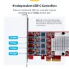 StarTech.com 4 prievadų USB Type-C PCIe kortelė, USB 3.2 10 Gbps, USB-C PCI Express išplėtimo kortelė, 4 nepriklausomi USB valdikliai, Windows/Linux/macOS, atitinka TAA