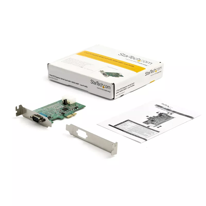 StarTech.com 1 prievado PCI Express RS232 nuosekliojo prievado adapterio kortelė - PCIe RS232 nuosekliojo prievado pagrindinio valdiklio kortelė - PCIe į nuoseklųjį DB9 - 16950 UART - žemo profilio išplėtimo kortelė - Windows ir Linux