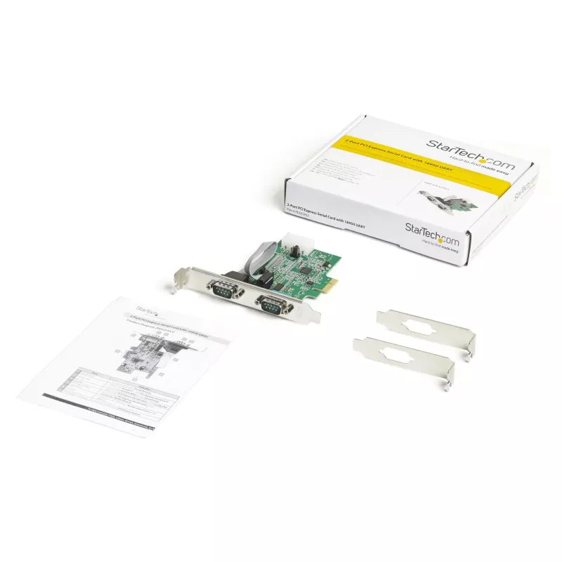 StarTech.com 2 prievadų PCI Express RS232 nuosekliojo prievado adapterio kortelė - PCIe RS232 nuosekliojo prievado valdiklio kortelė - PCIe į dviejų nuosekliųjų DB9 prievadų kortelę - 16950 UART - Išplėtimo kortelė - Windows ir Linux