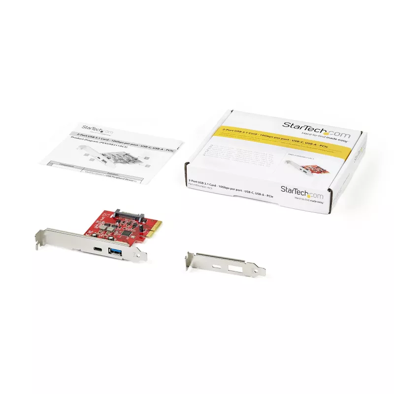 StarTech.com 2 prievadų 10 Gbps USB-A ir USB-C PCIe kortelė – USB 3.1 Gen 2 PCI Express Type C/A prieglobos valdiklio kortelės adapteris – USB 3.2 Gen 2x1 PCIe plėtotės pridėtinė kortelė – Windows, macOS, Linux
