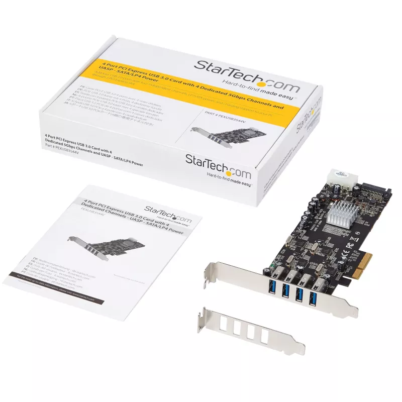 StarTech.com 4 prievadų USB 3.0 PCIe kortelė su 4 atskirais 5 Gbps kanalais (USB 3.1 Gen 1) - UASP - SATA / LP4 maitinimas - PCI Express adapterio kortelė