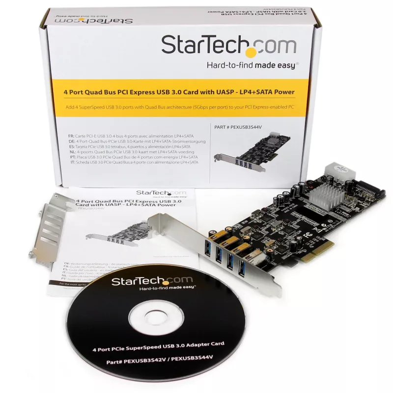 StarTech.com 4 prievadų USB 3.0 PCIe kortelė su 4 atskirais 5 Gbps kanalais (USB 3.1 Gen 1) - UASP - SATA / LP4 maitinimas - PCI Express adapterio kortelė