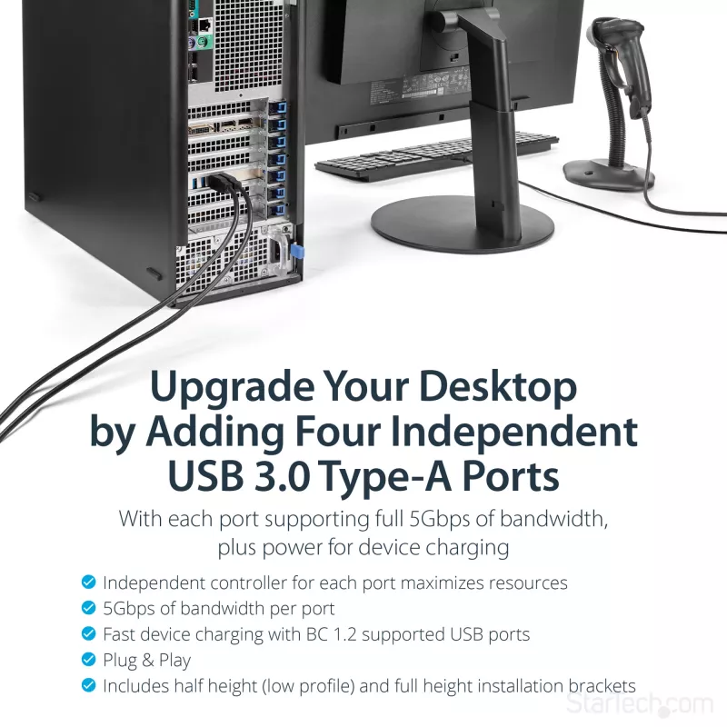 StarTech.com 4 prievadų USB 3.0 PCIe kortelė su 4 atskirais 5 Gbps kanalais (USB 3.1 Gen 1) - UASP - SATA / LP4 maitinimas - PCI Express adapterio kortelė