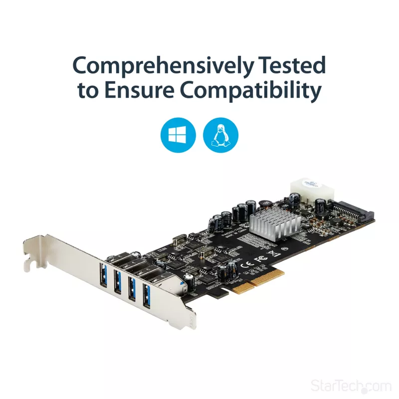 StarTech.com 4 prievadų USB 3.0 PCIe kortelė su 4 atskirais 5 Gbps kanalais (USB 3.1 Gen 1) - UASP - SATA / LP4 maitinimas - PCI Express adapterio kortelė