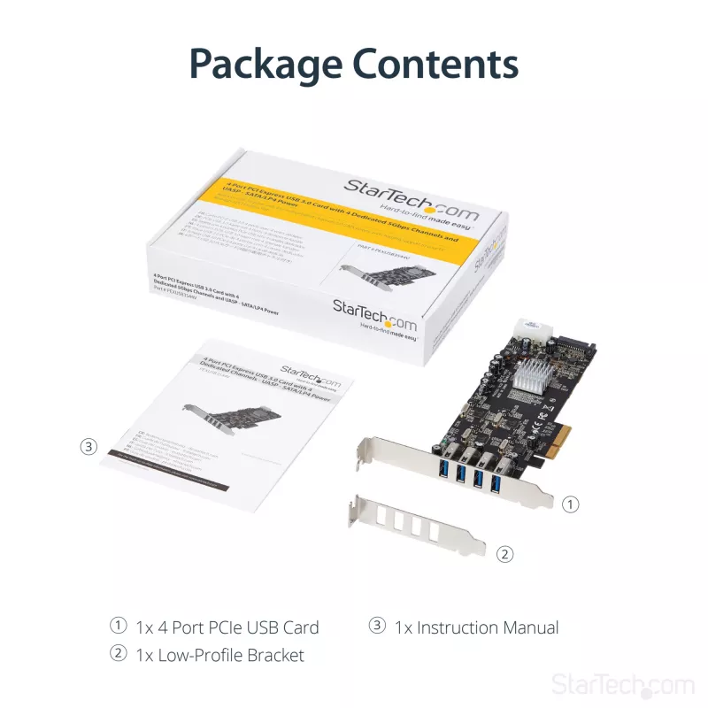 StarTech.com 4 prievadų USB 3.0 PCIe kortelė su 4 atskirais 5 Gbps kanalais (USB 3.1 Gen 1) - UASP - SATA / LP4 maitinimas - PCI Express adapterio kortelė