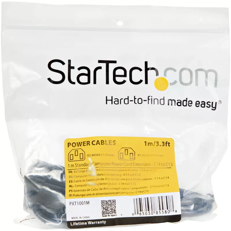StarTech.com 1 m (3 pėd.) maitinimo ilginimo laidas, C14 į C13, 10 A 125 V, 18 AWG, kompiuterio maitinimo laido ilgintuvas, IEC-320-C14 į IEC-320-C13 kintamosios srovės maitinimo laido ilginimas maitinimo šaltiniui, UL sąraše