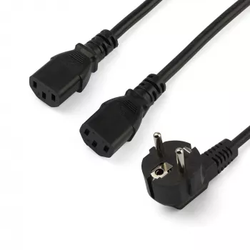 StarTech.com 2 m (6 pėd.) kompiuterio maitinimo Y laidas, 18AWG, EU Schuko į 2x C13, 10A 250V, juodas pakaitinis kintamosios srovės maitinimo laidas, spausdintuvo maitinimo laidas, kompiuterio maitinimo šaltinio kabelis, monitoriaus maitinimo laidas – UL sąraše