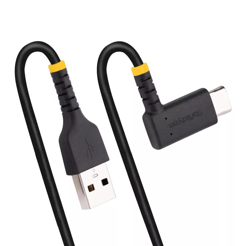 StarTech.com 0,9 m USB A į C įkrovimo laidas stačiu kampu – itin tvirtas greito įkrovimo USB-C laidas – juodas USB 2.0 A į Type-C – sutvirtintas aramidiniu pluoštu – 3 A – USB įkrovimo laidas