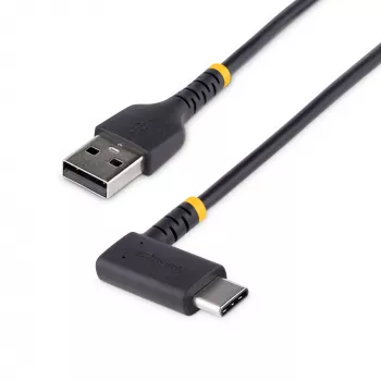 StarTech.com 1,8 m USB A į C įkrovimo laidas stačiu kampu – tvirtas greito įkrovimo USB-C laidas – juodas USB 2.0 A į Type-C – patikimas aramidinis pluoštas – 3A – USB įkrovimo laidas