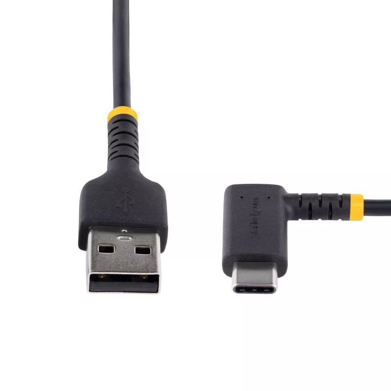 StarTech.com 1,8 m USB A į C įkrovimo laidas stačiu kampu – tvirtas greito įkrovimo USB-C laidas – juodas USB 2.0 A į Type-C – patikimas aramidinis pluoštas – 3A – USB įkrovimo laidas