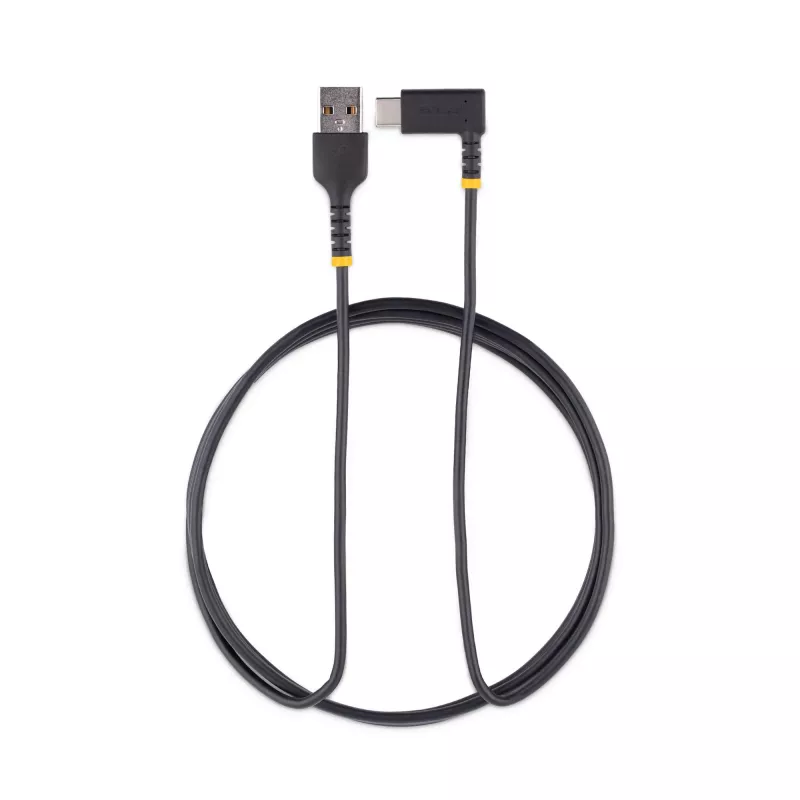 StarTech.com 1,8 m USB A į C įkrovimo laidas stačiu kampu – tvirtas greito įkrovimo USB-C laidas – juodas USB 2.0 A į Type-C – patikimas aramidinis pluoštas – 3A – USB įkrovimo laidas