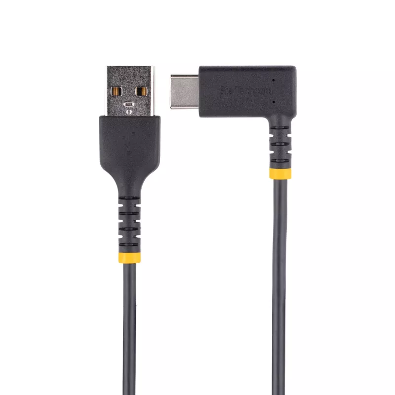 StarTech.com 0,3 m USB A į USB C įkrovimo laidas stačiu kampu – tvirtas, greito įkrovimo USB-C laidas – juodas USB 2.0 A į Type-C – tvirtas aramidinis pluoštas – 3 A – USB įkrovimo laidas