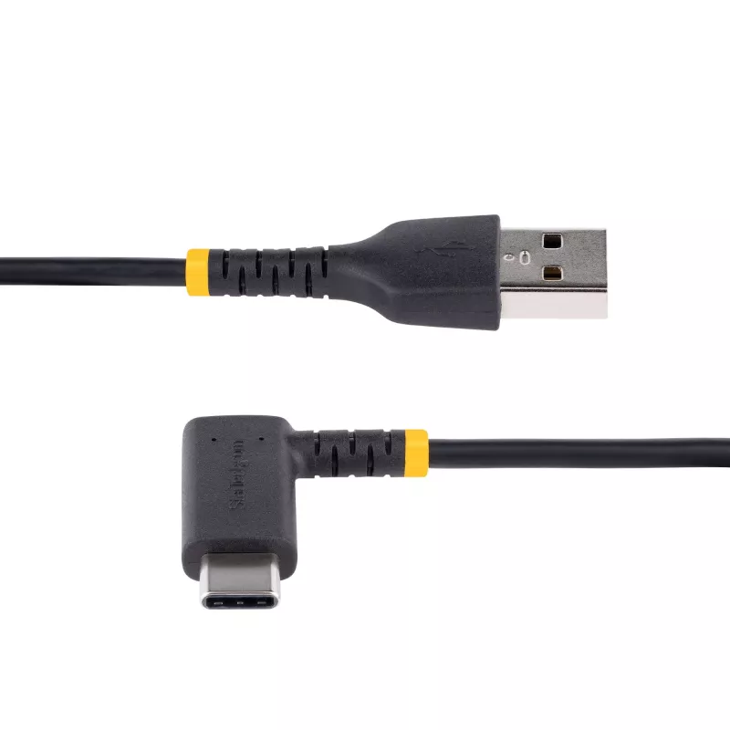 StarTech.com 0,3 m USB A į USB C įkrovimo laidas stačiu kampu – tvirtas, greito įkrovimo USB-C laidas – juodas USB 2.0 A į Type-C – tvirtas aramidinis pluoštas – 3 A – USB įkrovimo laidas