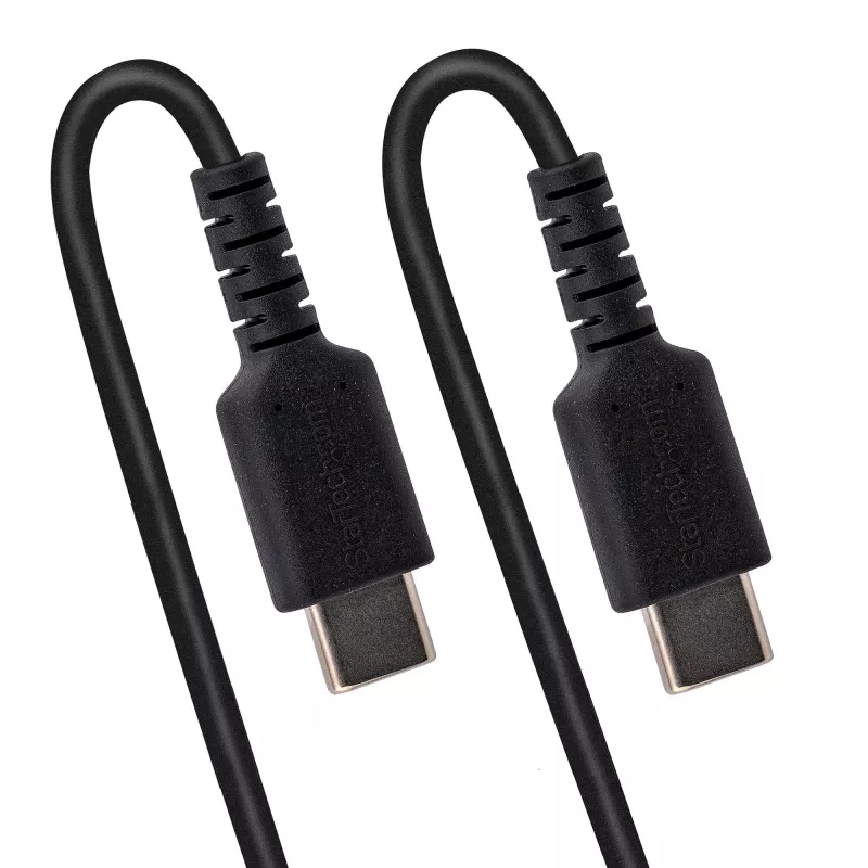 StarTech.com 3ft (1m) USB C įkrovimo laidas, spiralinis tvirtas greito įkrovimo ir sinchronizavimo USB-C laidas, USB 2.0 Type-C laidas, tvirtas aramidinis pluoštas, patvarus USB laidas tėvas-tėvas, juodas