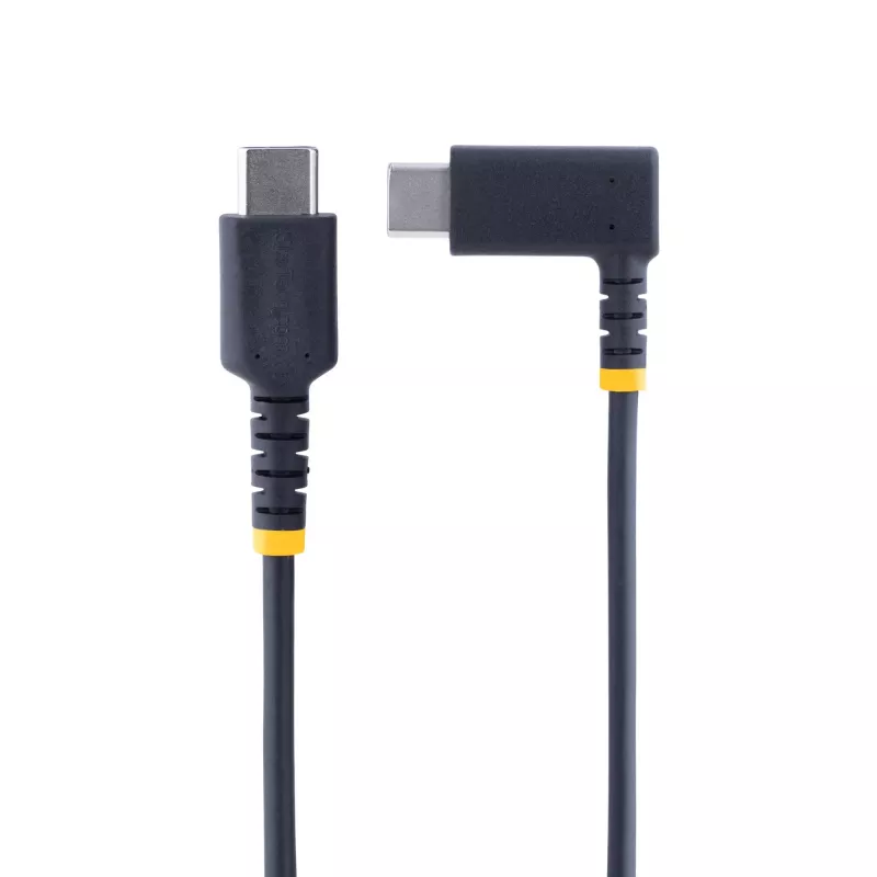 StarTech.com 15 cm USB-C įkrovimo laidas stačiu kampu – 60 W PD 3A – tvirtas greitojo įkrovimo USB-C laidas – juodas USB 2.0 Type-C – sustiprintas aramidiniu pluoštu – trumpas USB įkrovimo laidas