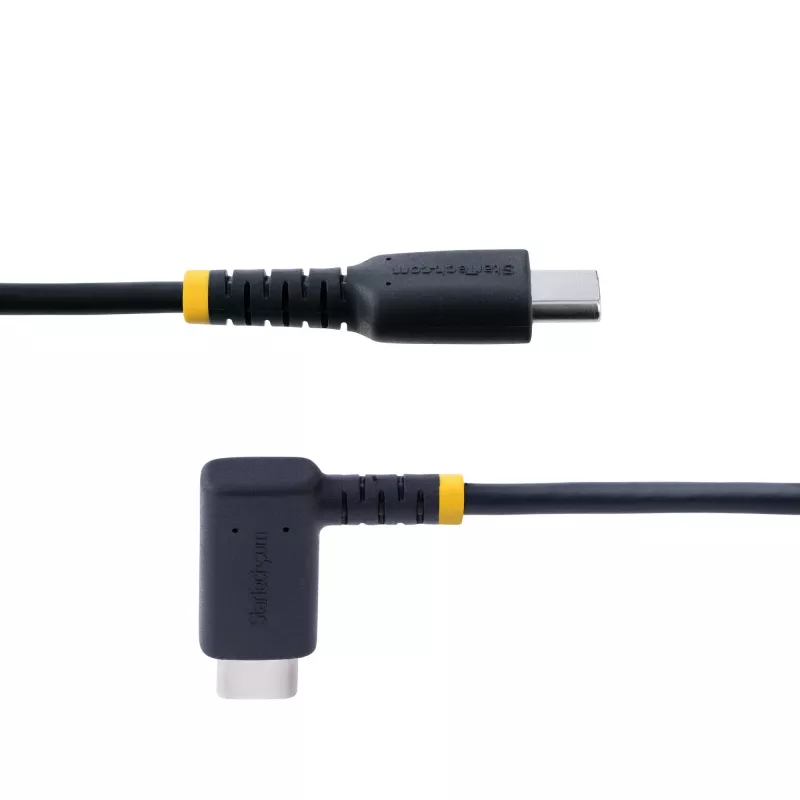 StarTech.com 1,8 m USB-C įkrovimo laidas stačiu kampu – 60W PD 3A – tvirtas greito įkrovimo USB-C laidas – juodas USB 2.0 Type-C – patvarus aramido pluoštas – USB įkrovimo laidas