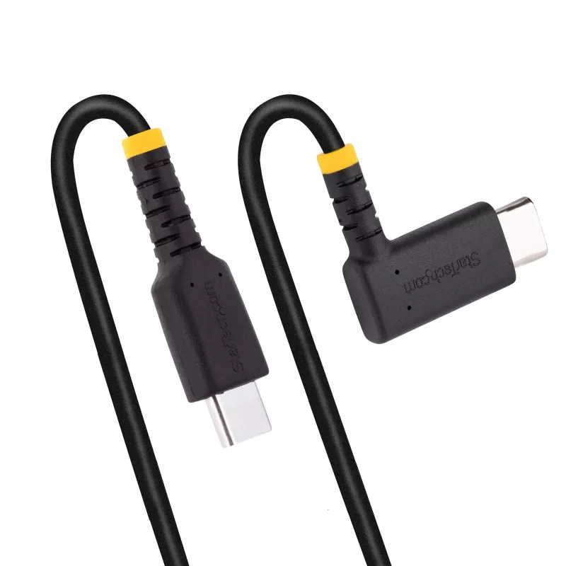 StarTech.com 1,8 m USB-C įkrovimo laidas stačiu kampu – 60W PD 3A – tvirtas greito įkrovimo USB-C laidas – juodas USB 2.0 Type-C – patvarus aramido pluoštas – USB įkrovimo laidas