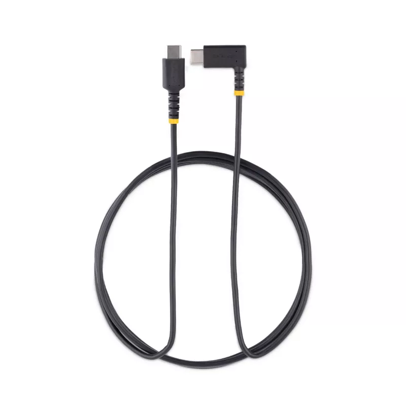StarTech.com 1,8 m USB-C įkrovimo laidas stačiu kampu – 60W PD 3A – tvirtas greito įkrovimo USB-C laidas – juodas USB 2.0 Type-C – patvarus aramido pluoštas – USB įkrovimo laidas
