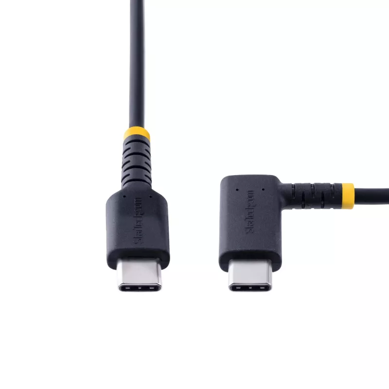 StarTech.com 30 cm USB-C įkrovimo laidas stačiu kampu – 60W PD 3A – tvirtas greito įkrovimo USB-C laidas – juodas USB 2.0 Type-C – sustiprintas aramidiniu pluoštu – USB įkrovimo laidas