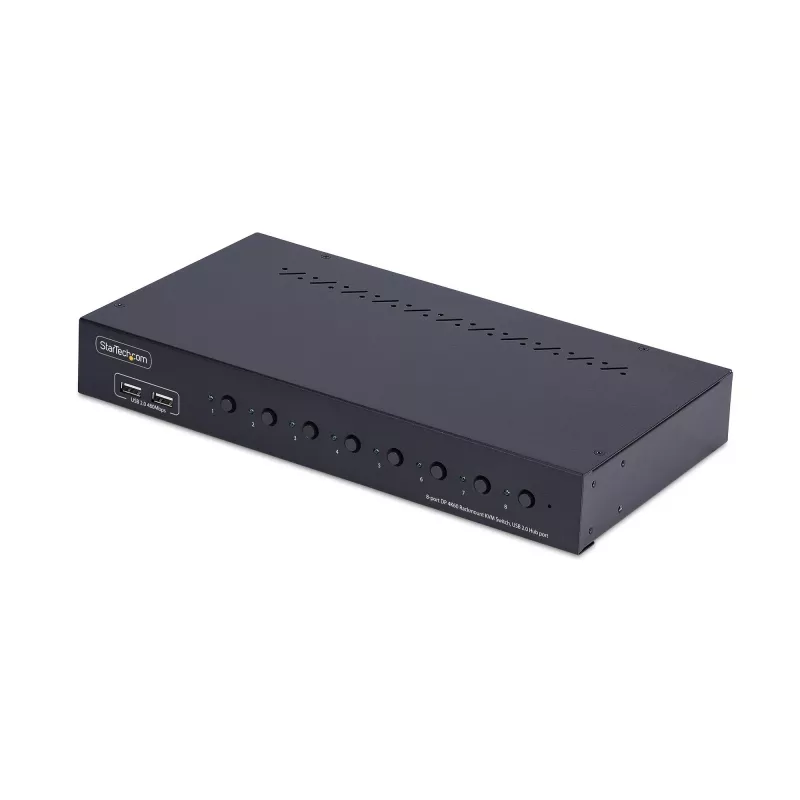 StarTech.com 8 prievadų „DisplayPort“ KVM jungiklis su 1U stovo montavimo komplektu, 4K 60Hz DP 1.2, mygtukų ir sparčiųjų klavišų perjungimas, 4 prievadų USB šakotuvas, OS nepriklausomas, TAA atitinkantis