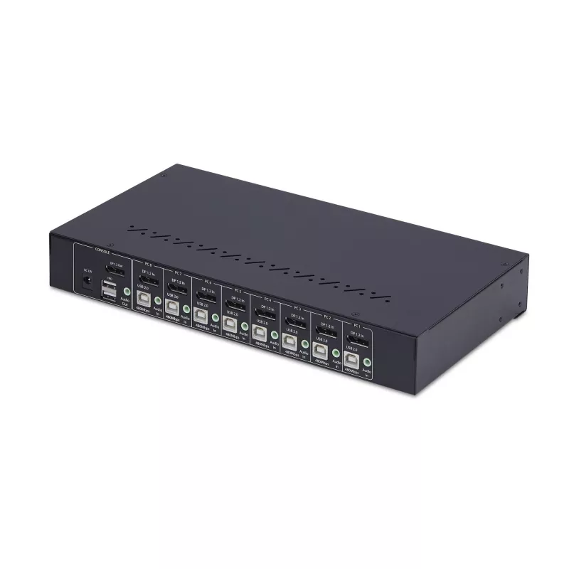 StarTech.com 8 prievadų „DisplayPort“ KVM jungiklis su 1U stovo montavimo komplektu, 4K 60Hz DP 1.2, mygtukų ir sparčiųjų klavišų perjungimas, 4 prievadų USB šakotuvas, OS nepriklausomas, TAA atitinkantis