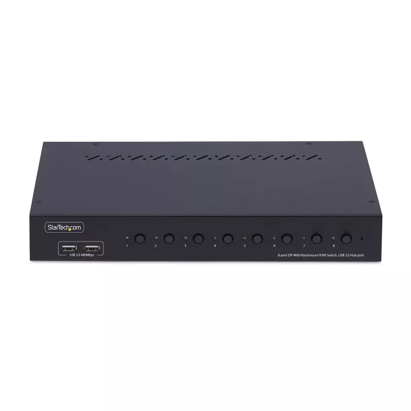 StarTech.com 8 prievadų „DisplayPort“ KVM jungiklis su 1U stovo montavimo komplektu, 4K 60Hz DP 1.2, mygtukų ir sparčiųjų klavišų perjungimas, 4 prievadų USB šakotuvas, OS nepriklausomas, TAA atitinkantis