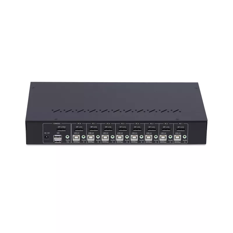 StarTech.com 8 prievadų „DisplayPort“ KVM jungiklis su 1U stovo montavimo komplektu, 4K 60Hz DP 1.2, mygtukų ir sparčiųjų klavišų perjungimas, 4 prievadų USB šakotuvas, OS nepriklausomas, TAA atitinkantis