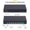 StarTech.com 8 prievadų „DisplayPort“ KVM jungiklis su 1U stovo montavimo komplektu, 4K 60Hz DP 1.2, mygtukų ir sparčiųjų klavišų perjungimas, 4 prievadų USB šakotuvas, OS nepriklausomas, TAA atitinkantis