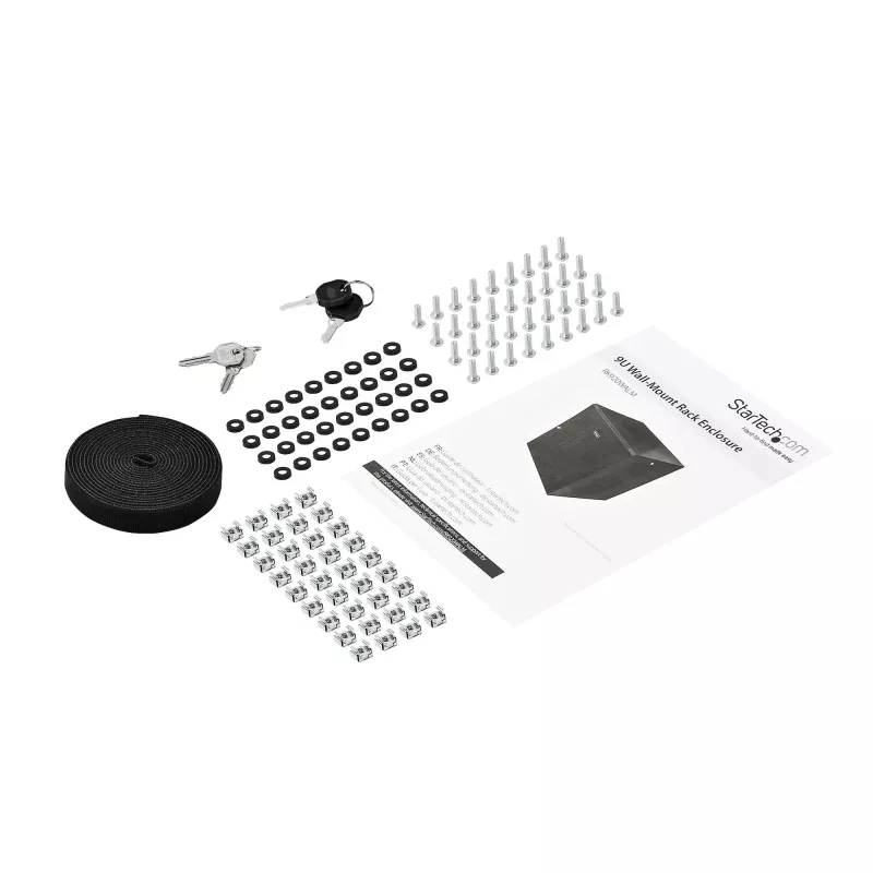 StarTech.com 4-Post 9U sieninė tinklo spinta su 1U lentyna, 19 colių sieninė serverių spinta duomenų / AV / elektronikos / kompiuterinės įrangos laikymui, maža ventiliuojama spintos korpuso dėžutė