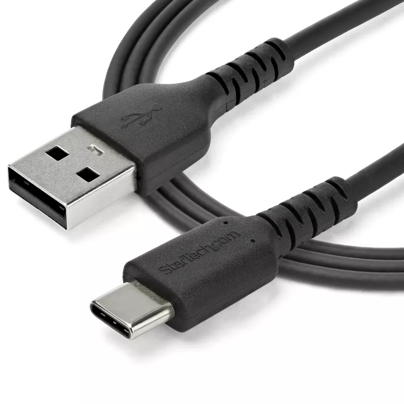 StarTech.com 1 m USB A į USB C įkrovimo laidas – Patvarus greito įkrovimo ir sinchronizavimo USB 2.0 į USB Type C duomenų laidas – Tvirtas TPE apvalkalas, aramidinis pluoštas, kištukas-kištukas, 3A, juodas – Samsung S10, iPad Pro, Pixel