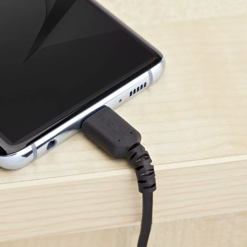 StarTech.com 1 m USB A į USB C įkrovimo laidas – Patvarus greito įkrovimo ir sinchronizavimo USB 2.0 į USB Type C duomenų laidas – Tvirtas TPE apvalkalas, aramidinis pluoštas, kištukas-kištukas, 3A, juodas – Samsung S10, iPad Pro, Pixel