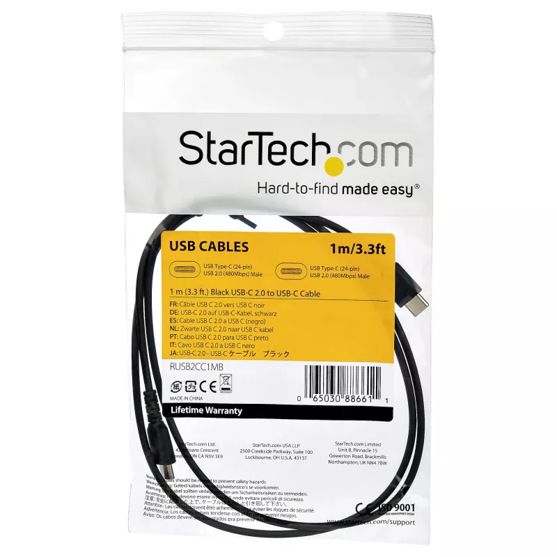 StarTech.com 1 m USB A į USB C įkrovimo laidas – Patvarus greito įkrovimo ir sinchronizavimo USB 2.0 į USB Type C duomenų laidas – Tvirtas TPE apvalkalas, aramidinis pluoštas, kištukas-kištukas, 3A, juodas – Samsung S10, iPad Pro, Pixel