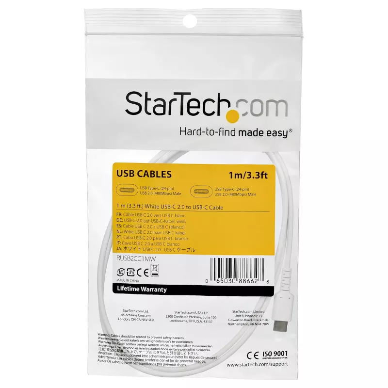 StarTech.com 1 m USB-C įkrovimo laidas – patvarus greitas įkrovimas ir sinchronizavimas, USB 2.0 C tipo į C tipo nešiojamojo kompiuterio įkroviklio laidas – TPE apvalkalas, aramidinis pluoštas, M/M, 60 W, baltas – Samsung S10, S20, iPad Pro, MS Surface