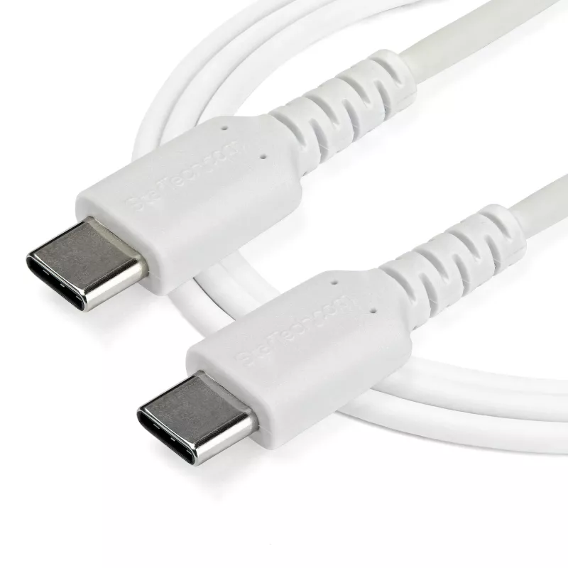 StarTech.com 2 m USB-C įkrovimo laidas – ilgaamžis greito įkrovimo ir sinchronizavimo USB 2.0 Type-C į Type-C nešiojamojo kompiuterio įkrovimo laidas – TPE apvalkalas, aramidinis pluoštas, M/M, 60 W, baltas – Samsung S10, S20, iPad Pro, MS Surface