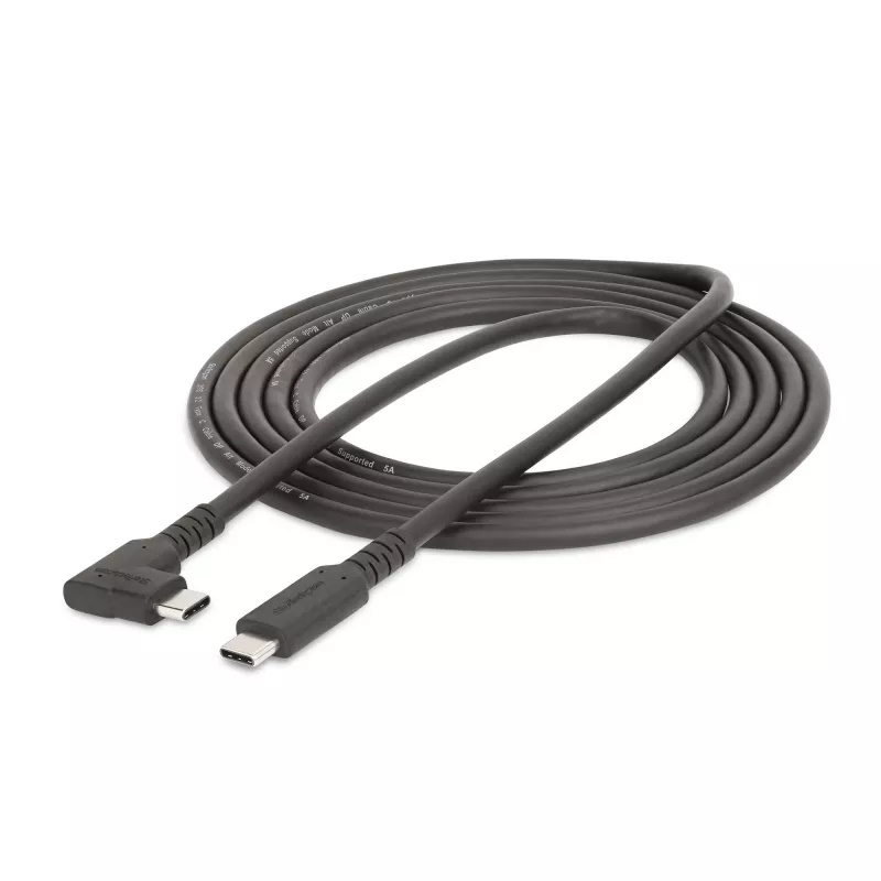 StarTech.com 6,6 pėd. (2 m) USB-C laidas, stačiu kampu, USB 5 Gbps, 100 W (5 A) maitinimo tiekimas, 4K 60 Hz DP alternatyvusis režimas, tvirtas USB C laidas - suderinamas su Thunderbolt